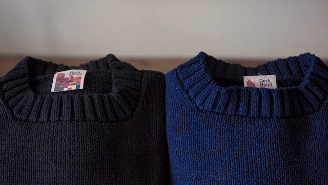 [DECK HAND] Indigo Cotton Crew Neck Sweater, Side Slit / Dark Indigo