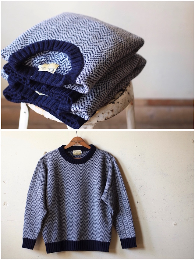 Glen Fyne Herringbone Crew Neck Sweater Navy×Grey-4