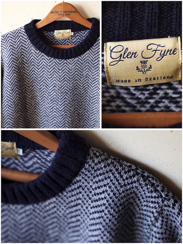 Glen Fyne Herringbone Crew Neck Sweater Navy×Grey-5