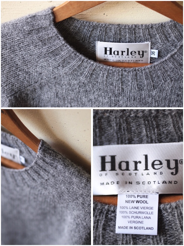 Harley of Scotland Shetland Sweater Crew Neck Medium Grey-5