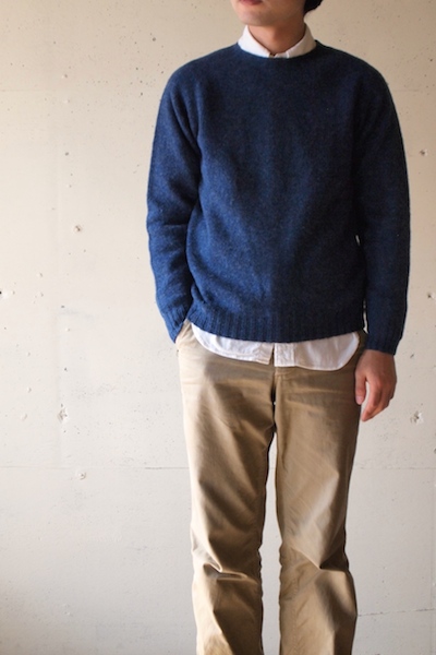 Harley of Scotland] Shetland Sweater, Denim / シェットランド