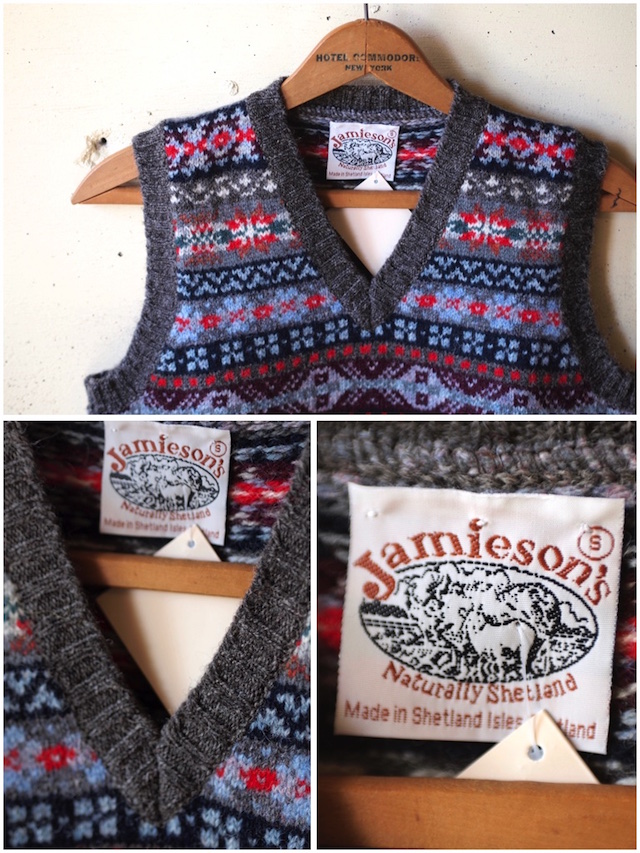 jamieson's (ジャミーソンズ) Fair Isle V Neck Knit Vest Charcoal-5
