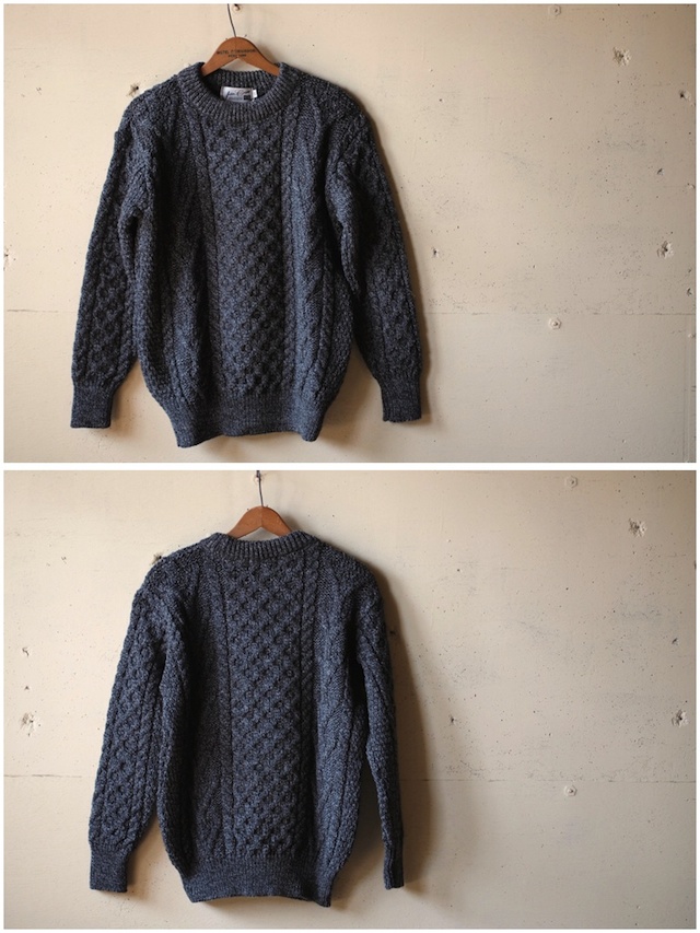John Cooper Knitwear, Donnelly Aran Cable, Crew Neck, Grey Tweed-2