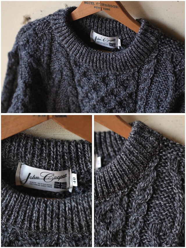 John Cooper Knitwear, Donnelly Aran Cable, Crew Neck, Grey Tweed-3