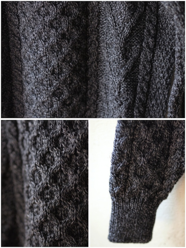 John Cooper Knitwear, Donnelly Aran Cable, Crew Neck, Grey Tweed-4