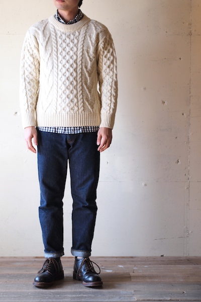 John Cooper Knitwear, Donnelly Aran Cable, Crew Neck, Pure Aran-2