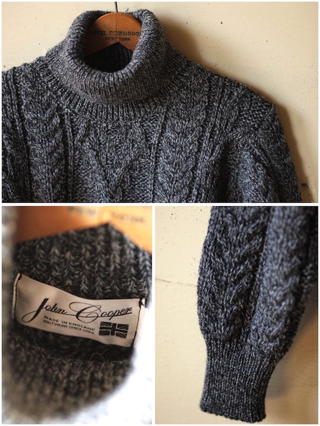 John Cooper Knitwear, Kearney Aran Cable, Roll Neck, Grey Tweed-3