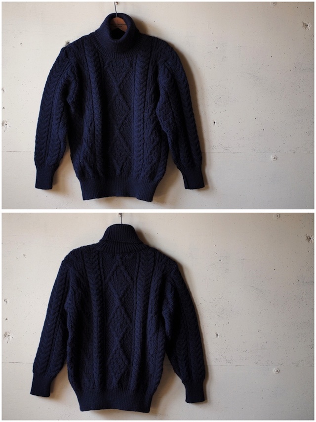 John Cooper Knitwear, Kearney Aran Cable, Roll Neck, Navy-5