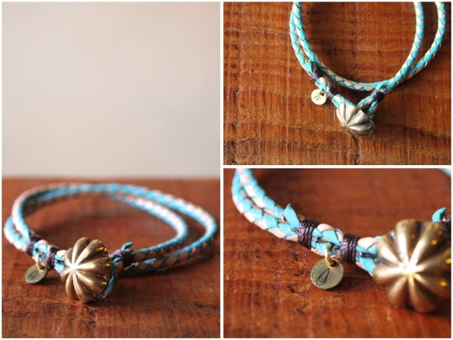 Button Works (ボタンワークス) Leather Bracelet-Tan-Turquoise