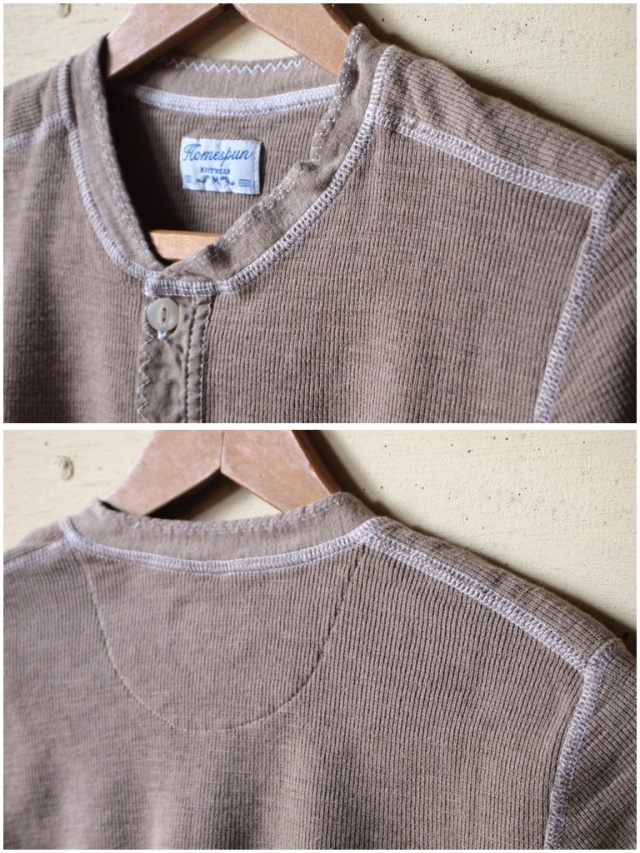 HOMESPUN (ホームスパン) ヘンリーネックサーマルロンT, Khaki-4
