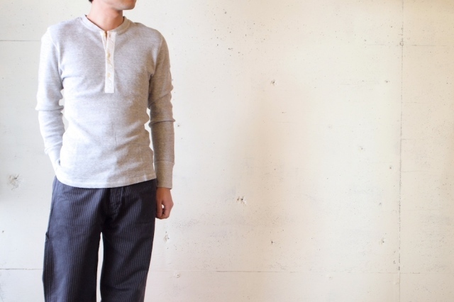 HOMESPUN ヘンリーネックZワッフルサーマルロンT, Gray-2