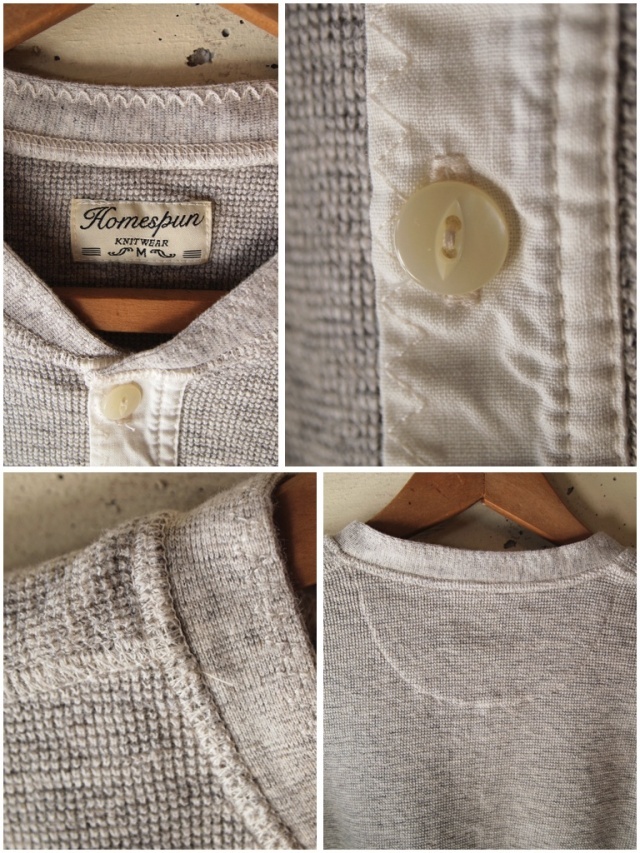 HOMESPUN ヘンリーネックZワッフルサーマルロンT, Gray-4