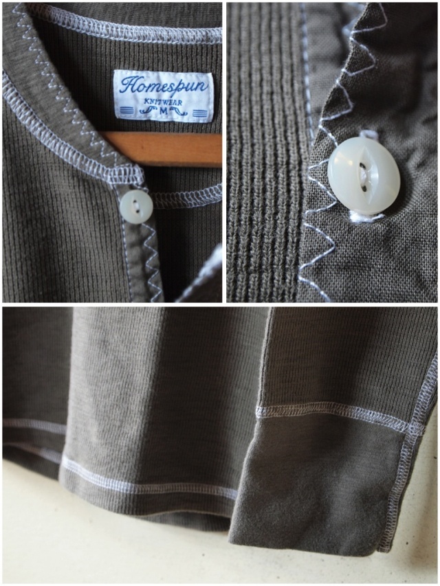 HOMESPUN (ホームスパン) ヘンリーネックサーマルロンT, Olive-5