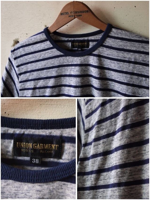 UNION GARMENT 247 Border TEE, Gray-Navy-4
