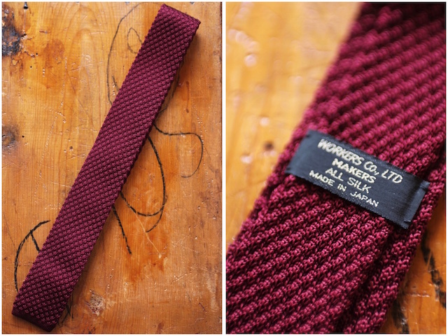 WORKERS Silk Knit Tie Green, Burgundy-2