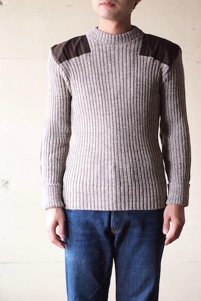 Wooly Back Commando Sweater Crew Neck with Patches Heather Mix-3