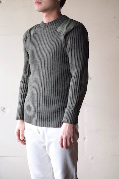 Wooly Back Commando Sweater Crew Neck with Patches Olive-3