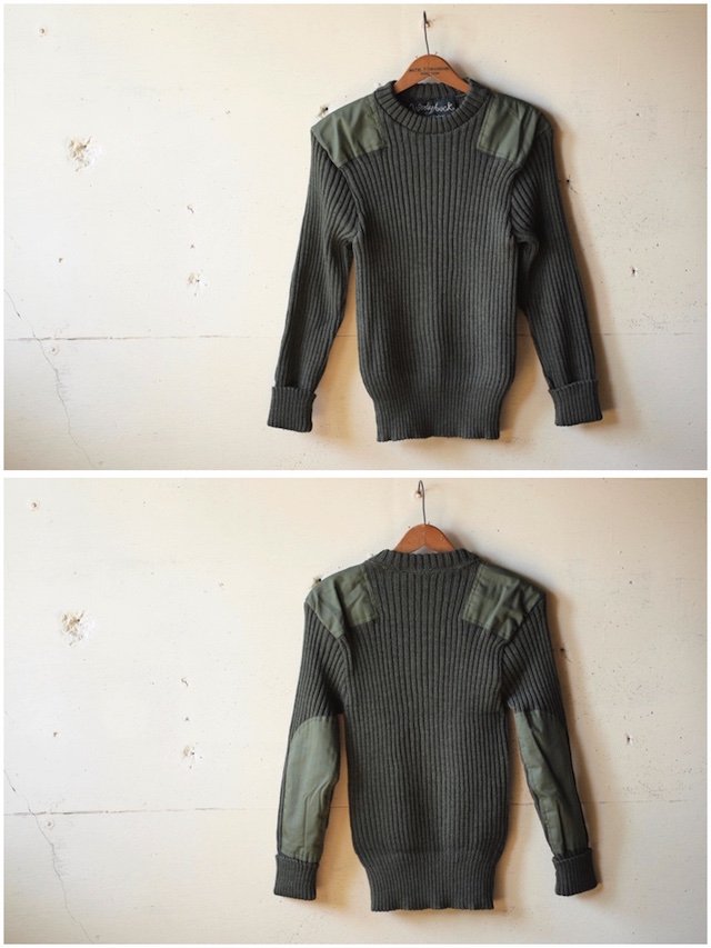 Wooly Back Commando Sweater Crew Neck with Patches Olive-4