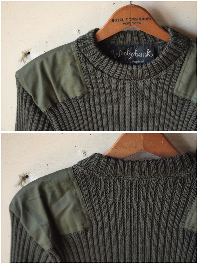 Wooly Back Commando Sweater Crew Neck with Patches Olive-5