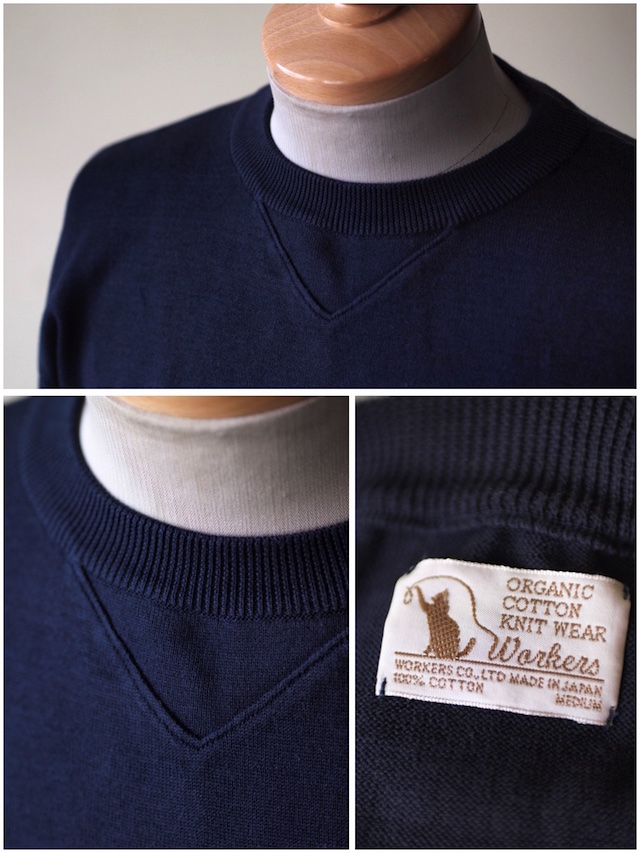 WORKERS Cotton Knit Sweater, Navy-3