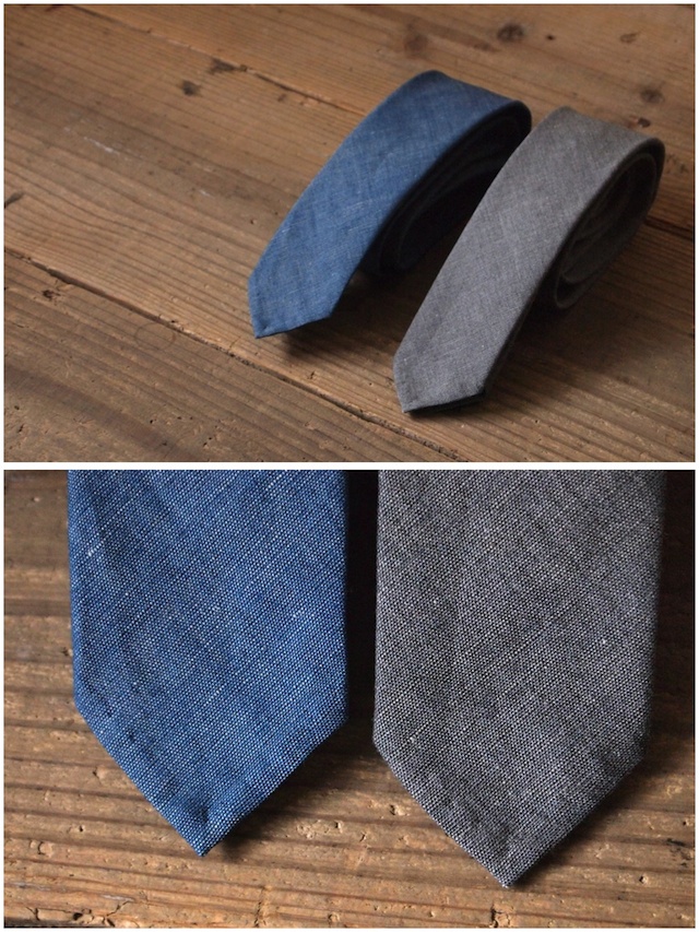 WORKERS Narrow Tie-Cotton Linen Chambray